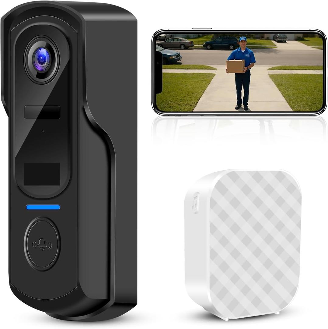 KAMEP Doorbell Camera Wireless with Chime,no Subscription,Two-Way Talk, HD Smart Home Video Doorbell,Battery Powered,Night Vision, Motion Detection & Alerts, 2.4G WiFi Only