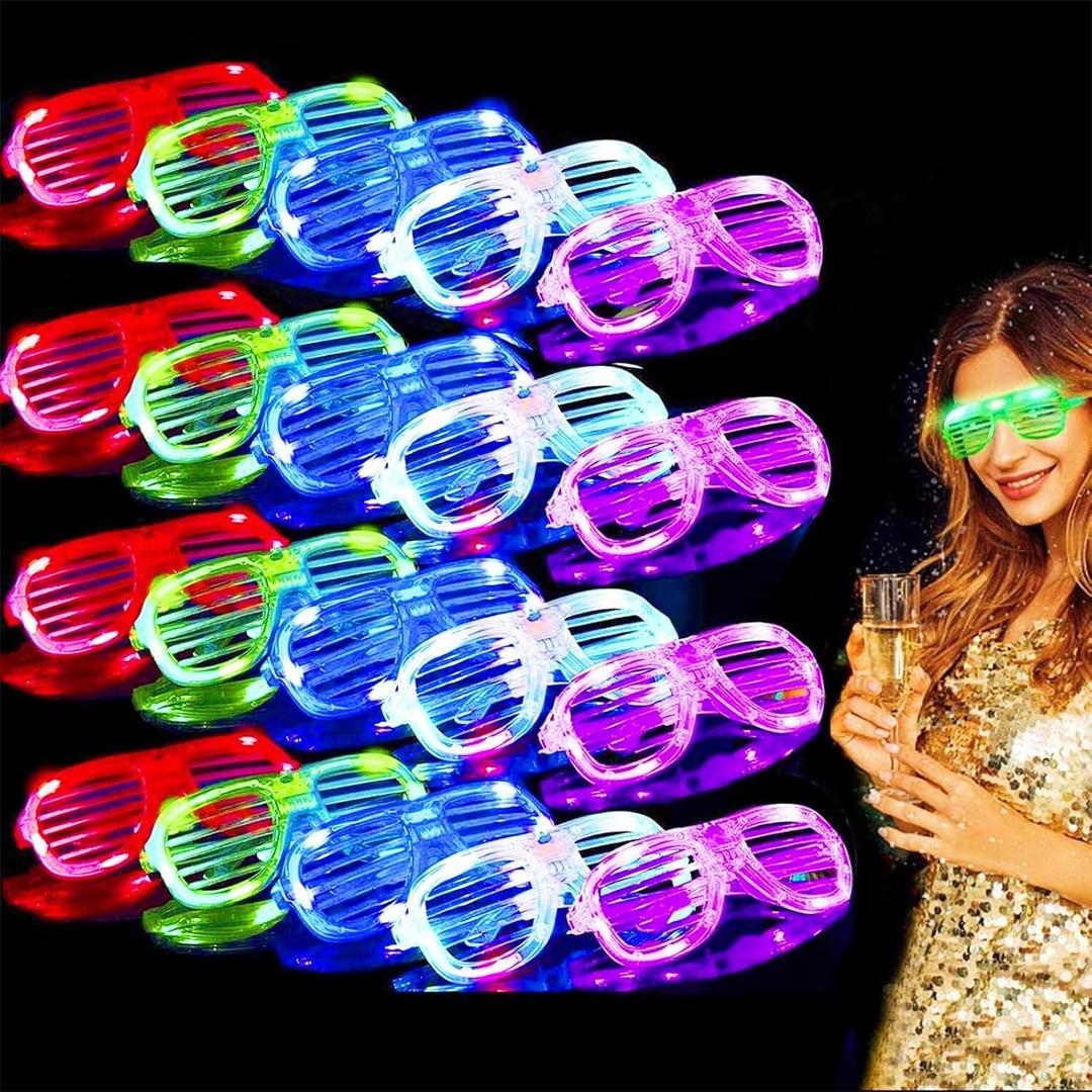 TURNMEON 20 Pack LED Glasses Easter Basket Party Favors,6 Colors Light Up Glasses Glow In The Dark Party Supplies Shutter Shades Glow Sticks Glasses Neon Party Birthday Wedding Concerts Pool Glow Toy