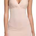 Full Slips for Under Dresses Women Full Body Shaping Control Slip V Neck Adjustable Spaghetti Straps Long Nightgown (Beige, M)