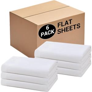 Bulk King Flat Sheets Only, White 6 Pack Quick Sort Top Bed Sheet, Color-Coded Hem Threads, Wrinkle-Free Shrinkage Durable Microfiber Hotel Motel Airb&bs Essentials for Hosts, 105"x102"