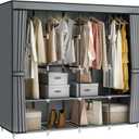 Portable Closet Wardrobe, 67-Inch Clothes Organizer with 4 Hanging Rods and 8 Shelves, Non-Woven Fabric Cover, Large Capacity Storage for Bedroom and Living Room, Grey