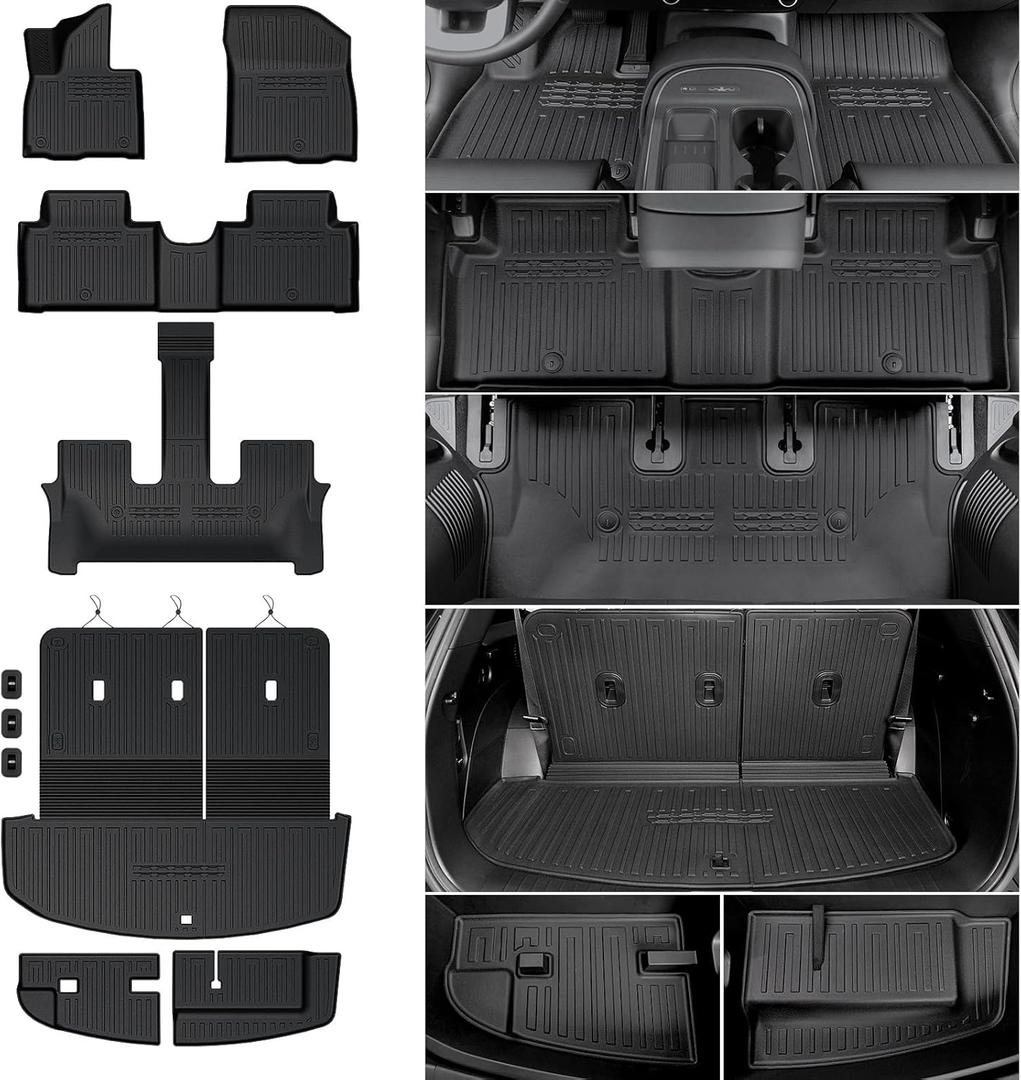 Floor Mats for 2026 Hyundai Palisade 7/8 Seat (Only Gas), All Weather TPE Cargo Mat with 3rd Seat Back Cover and Lower Trunk Mat Protection for 2026 Hyundai Palisade Accessories