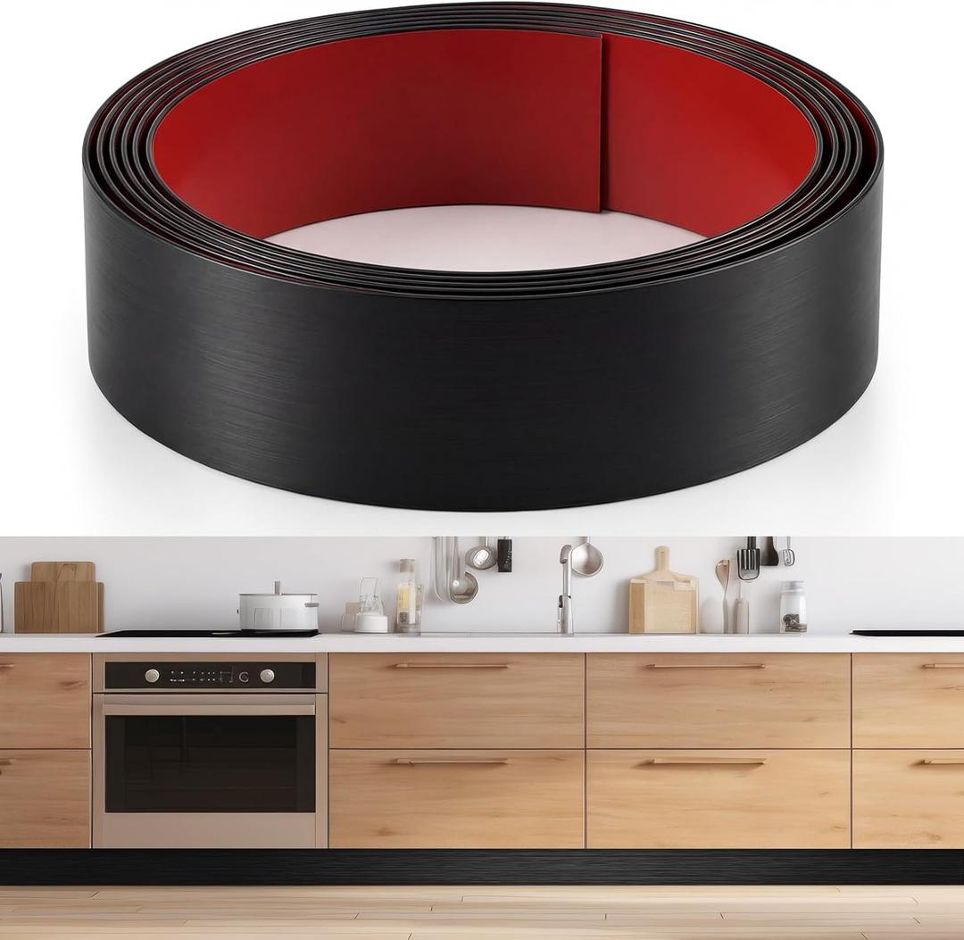 1 Pack 4 x 240 Inch Stainless Steel Kick Plate for Protection Decoration DIY Self Adhesive Metal Kick Plates for Interior or Exterior Wall Kitchen Cupboard Dishwasher(Black)