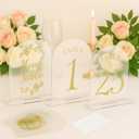 Wedding Table Numbers 1-25 Clear Acrylic Seating Number Signs for Weddings Reception Anniversary Party Decor Seat Number for Tables with Elegant Gold Lettering