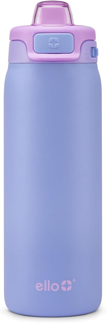 Ello Pop & Fill 18oz Stainless Steel Kids Water Bottle with Quick Fill Lid | Vacuum Insulated BPA Free Bottle with Leak Proof Straw and Chug Lid, Dishwasher Safe, Gift For Kids Teens, Lavender Fields
