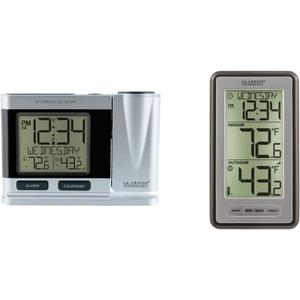 La Crosse Technology Atomic Projection Alarm Clock with Temperature | Wireless Digital Thermometer (Silver)