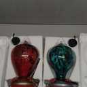 LaElvish Garden 2 Packs Hummingbird Feeder for Outdoors Hanging, 34OZ & 32OZ Hand Blown Glass Hummingbird Feeders for Outside, Red & Teal