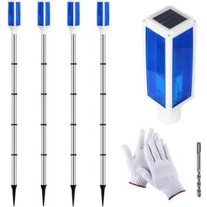 4 Pack 44'' Solar Powered Driveway Markers Reflective Landscape Lights with Drill Bit Gloves for Snow Road Parking Outdoor Yard(Blue)
