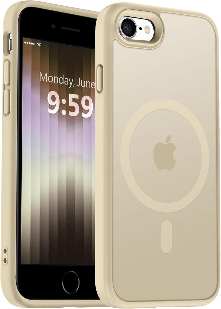 MOCCA Strong Magnetic for iPhone SE Case 2022/iPhone SE 2020 Case/iPhone 7 Case/iPhone 8 Case [Compatible with Magsafe] Slim Thin Translucent Matte Protective Cover Phone Case 4.7'', Light Gold