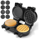 Mini Waffles Maker with 8 Removable Plates, 4 in 1 Double Small Waffle Maker Mini Waffle, Heart Waffle, Griddle, Donut, 5" Non Stick Waffle Iron for Kid, Use One/Both Sides By the Button On the Back
