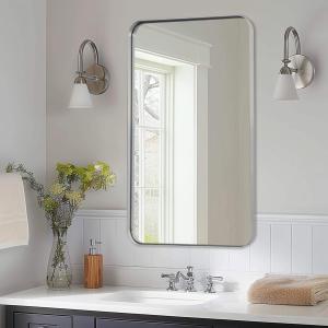 ANDY STAR Brushed Nickel Bathroom Mirror, 24x40 Rounded Corner Rectangle Mirror, Modern Metal Frame Bathroom Vanity Mirror