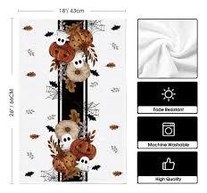 Black Ghost Polka Dot Pumpkin Happy Halloween Kitchen Towels Dish Towels, 16x25 Inch Farmhouse Flower Bat Decoration Hand Towels Set of 2