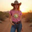 Western Shirts for Women Cactus T-Shirt Country Themed Tee Tops (Pink, XL)