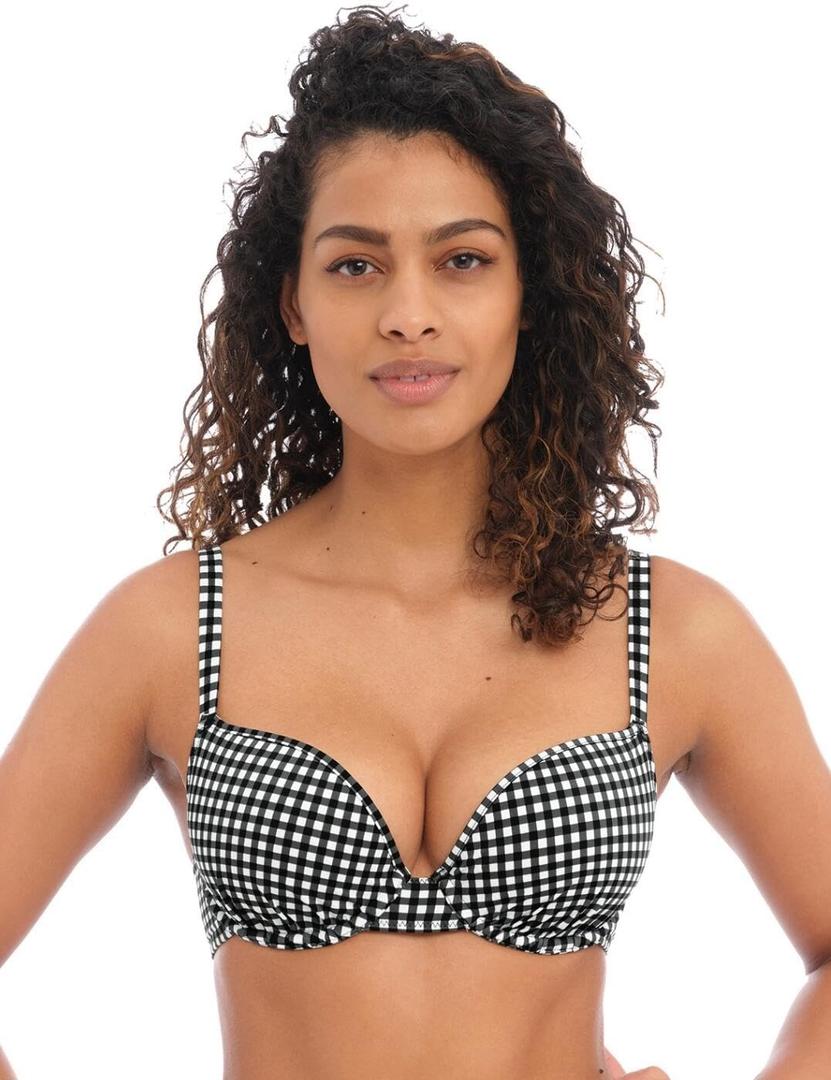 Freya Womens Check in Underwire Molded Bikini Top (34E, Monochrome)