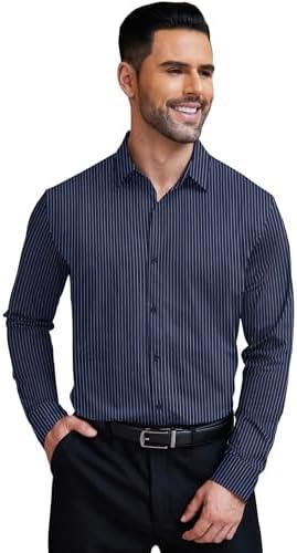 COOFANDY Mens Stretch Dress Shirts Muscle Fit Wrinkle Free Long Sleeve Button Down Shirt Business Casual Shirts XL