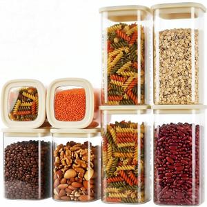 8pcs Square Glass Pantry Storage Jars Set with Glass Lids 1.22Qt/1.67Qt - Airtight Stackable Kitchen Canisters Sets for Pasta, Cereal, Flour | 40floz / 53floz Glass Pantry Storage Containers