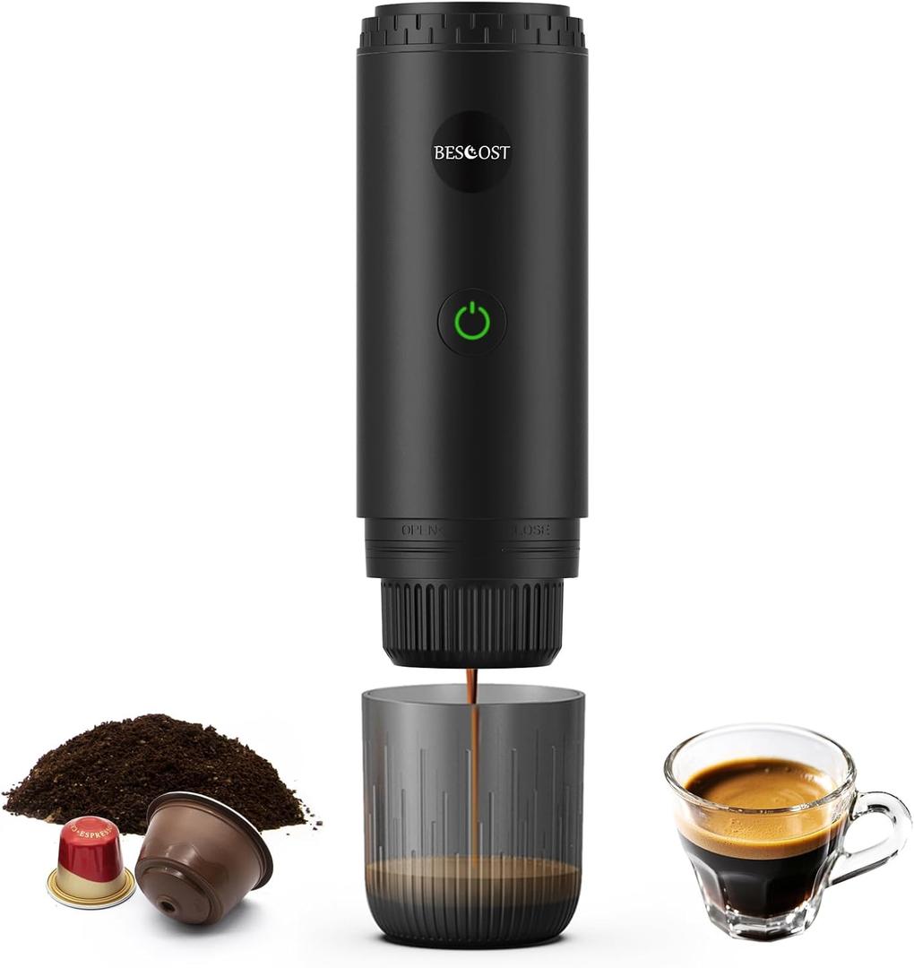 Portable Espresso Maker with Self Heating, 20 Bar 3-in-1 Electric Coffee Maker for Travel & Camping, 7800mAh Battery Coffee Machine Compatible with NS/DG Capsules & Ground Coffee, USB-C Charging (Black)