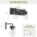 Espird Bathroom Vanity Fixtures, 2 Light Matte Black Vanity Light with Clear Glass Shade, 15in Farmhouse wall Light, Lighting Fixture Over Mirror for Bathroom