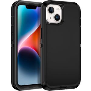 for iPhone 14 Case Heavy Duty Protective Shockproof Dropproof 3-Layer Full Body Protection [Without Screen Protector] Tough Rugged Cover for Apple iPhone 14 6.1",Black