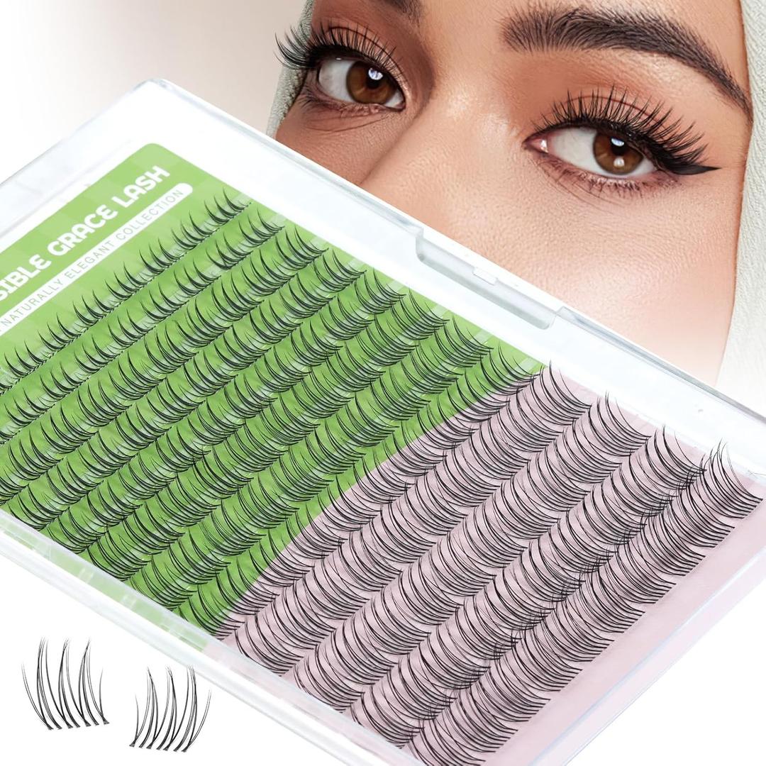 KEYYOU DIY Lash Clusters,120Pcs C Curl False Eyelashes Waterproof Invisible Band, Natural Looking at Home Extensions for Beginners