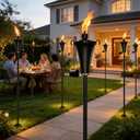 Citronella Torches for Outside Set of 4, 16 Oz Metal Outdoor Torches with 3-Prong Grounded Stake, 58 Inch Torch for Garden Decor, Backyard, Patio, Black