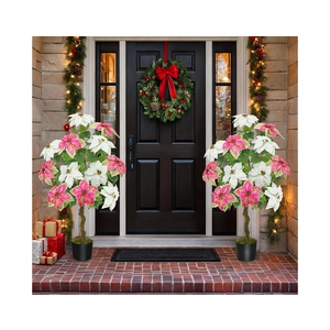 3 ft Christmas Tree for Front Porch Decor, 2 PCS Outdoor Pathway Christmas Trees Faux Topiary Plants Potted UV Resistant for Outdoor Indoor Door Garden Farmhouse Home Decoration, Pink White