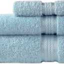 COTTON CRAFT Ultra Soft 3 Piece Towel Set - 1 Oversized Large Bath Towel,1 Hand Towel,1 Washcloth - Absorbent Quick Dry Everyday Luxury Hotel Bathroom Spa Gym Shower Pool Travel-100% Cotton-Light Blue