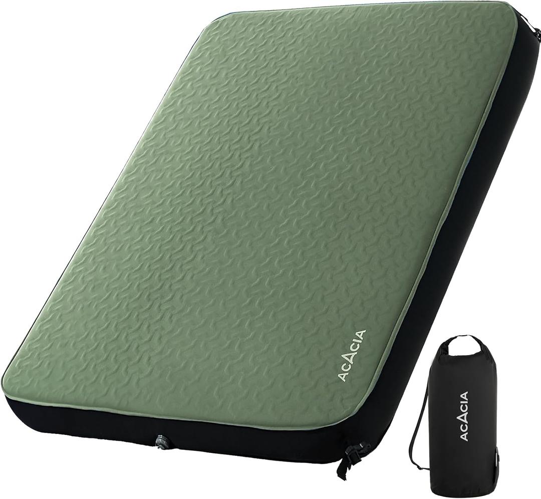 Acacia 4" Thick Self Inflating Sleeping Pad with Foam, Innovative Y-Shaped Telescopic Structure, Ultraportable Camping Air Mattress with Pump Sack, Easy Roll Up Sleep Bed for Travel Tent Car, Queen