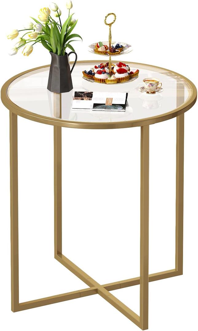 SAYGOER Round Dining Table Small Glass Kitchen Table 26.7'' Multifuntional Modern Dining Room Table for 2 Space Saving Kitchen Table,Easy Assembly, Gold 