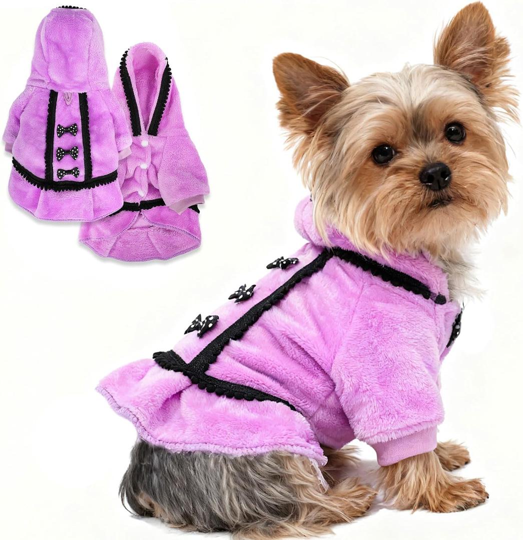 Puppy Sweaters for Small Dogs Girl Fleece Winter Fall Puppy Dress Warm Girl Dog Clothes with Leash Hole Cute Pet Oufit (Purple, XX-Small)