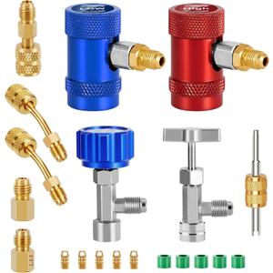 WADEO R1234yf Adapter Kit, AC Gauge Hose Conversion Adapters Including R1234yf Quick Coupler, R1234yf Can Tap, R410A Adapter, Tank Adapter and Valve Core Remover for R1234YF Refrigerant Charging