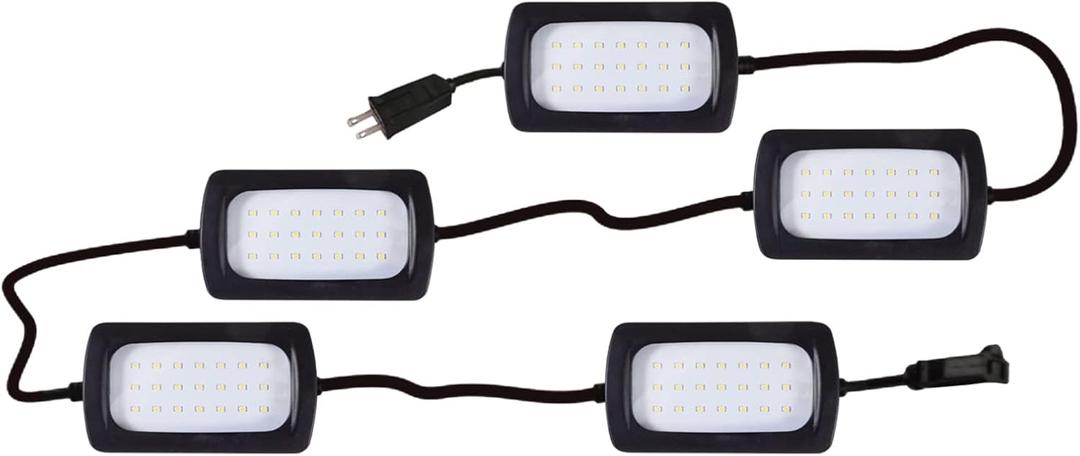 Owleye 50FT Led Work Light 85W 8000LM Waterproof Construction String Lights Linkable Temporary Work Lighting Outdoor Indoor Worklight (5 Light Heads) (50 Ft, 1 pack)