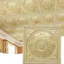 STICKGOO Drop Ceiling Tiles 24"x24", PVC Panels Waterproof Reusable, Covers 48 Sq.Ft., Baroque Decorative Ceiling Tiles for Home & Commercial Use (Pack of 12, Champagne Gold)