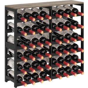 6 Tier Bamboo Wine Rack with Table Top, Freestanding 48-Bottle Wine Storage Shelf, Wine Display for Kitchen, Bar, Dining Room, Living Room, Ivory White and Black