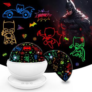 Batman Night Light Projector for Boy,Kids Night Lights with Batman and Dinosaur Theme,360 Degree Rotation,15 Mode Color Changing,Birthday Gift Toys