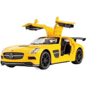 Alloy Collectible Yellow SLS Toy Vehicle Pull Back Die-Cast Car Model with Lights and Sound