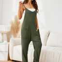 Glamaker Women's Casual Waffle Knit Jumpsuit Loose Spaghetti Strap Overalls Jumpsuits Baggy Sleeveless Maternity Romper (S)