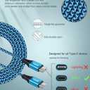 100W USB C Charger Cable, [2Pack/6ft] PD 5A Super Fast Charging Type-C to Type-C Cable Braided USB C to C Cord for Samsung Galaxy S25 S24 S23 Google Pixel 10 9 Pro iPhone 17 16 15Pro Max MacBook iPad