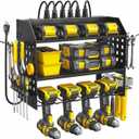 SPACECARE Power Tool Organizer with Charging Station 6 Outlets, 3-Layer Heavy Duty Wall Mount Drill Storage Rack, Cordless Tool with Utility Shelf, Garage Organization and Storage for Workshop- Black
