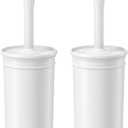 Toilet Brush and Holder 2 Pack, Toilet Bowl Brush with Extra Long Handle, Toilet Scrubber and Covered Holder, Toilet Brushes for Bathroom-Space Saving, Covered Brush, Durable, Deep Cleaning(White)