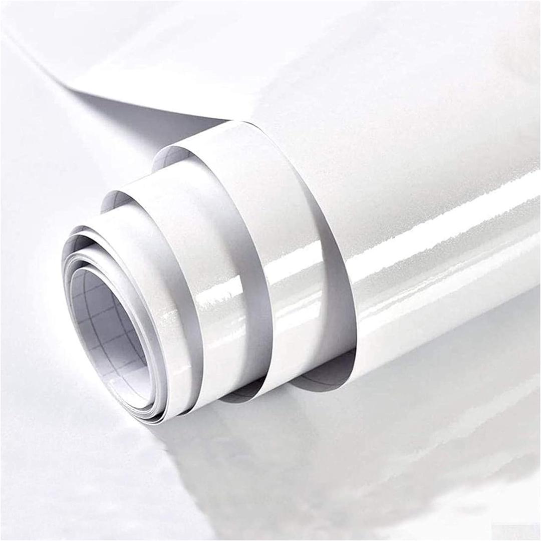 White Contact Paper Glossy Peel and Stick - White Wallpaper Self Adhesive Removable Thicken Waterproof Flim for Kitchen Cabinet Countertop - Furniture Decorative Vinyl Paper Shiny 15.7'' x 196''
