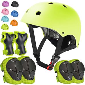 Kids Bike Helmet Set Adjustable Helmet for Ages 3-15 Kids Toddler Boys Girls Youth, Multi-Sport Bicycle Skateboarding Football Rollerskating Scooter Rollerblade Balance Bike Helmets (Medium: 20.47"-22.83" / 8-14 year, Light green)