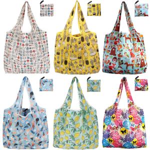 Reusable Grocery Bags, 6 Pack Foldable Shopping Tote Bags with Colorful Prints, Lightweight & Durable Washable Eco Friendly Totes for Groceries, Travel & Everyday Use