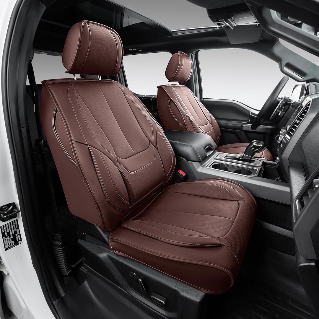 OASIS AUTO Tacoma Seat Covers Full Set, Compatible with Toyota Tacoma 2009-2023 Double&Crew Cab, Waterproof Full Coverage Leather Truck Seat Protectors (Brown)