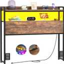 Aheaplus Headboard for Twin Size Bed Frame, Headboards with Outlets, USB Ports and LED Light, Head Board with Storage, Height Adjustable, Sturdy and Stable Headboard, Twin Size, Rustic Brown