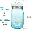 Amzcku 32 OZ Colored Mason Jars with Lids, 6 Pack Wide Mouth Quart Canning Jar, Safe for Storage, Pickling, Preserving, Fermenting, DIY Crafts & Decor