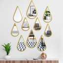 Yookeer 10 Pcs Tear Drop Mirror Wall Decor - Metal Teardrop Art With Gold Frame for Living Room, Bedroom, Bathroom - Boho Hanging Sculpture Sign