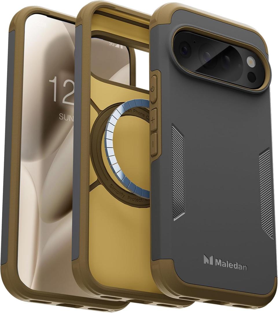 Maledan Magnetic for Pixel 10 Pro Case & Pixel 10 Phone Case [Fit for MagSafe & Pixelsnap] [Exclusive Impact Foam] - Ultra Protective Dual Layer Bumper Cover for Google Pixel 10/10 Pro (AnthraciteYellow)
