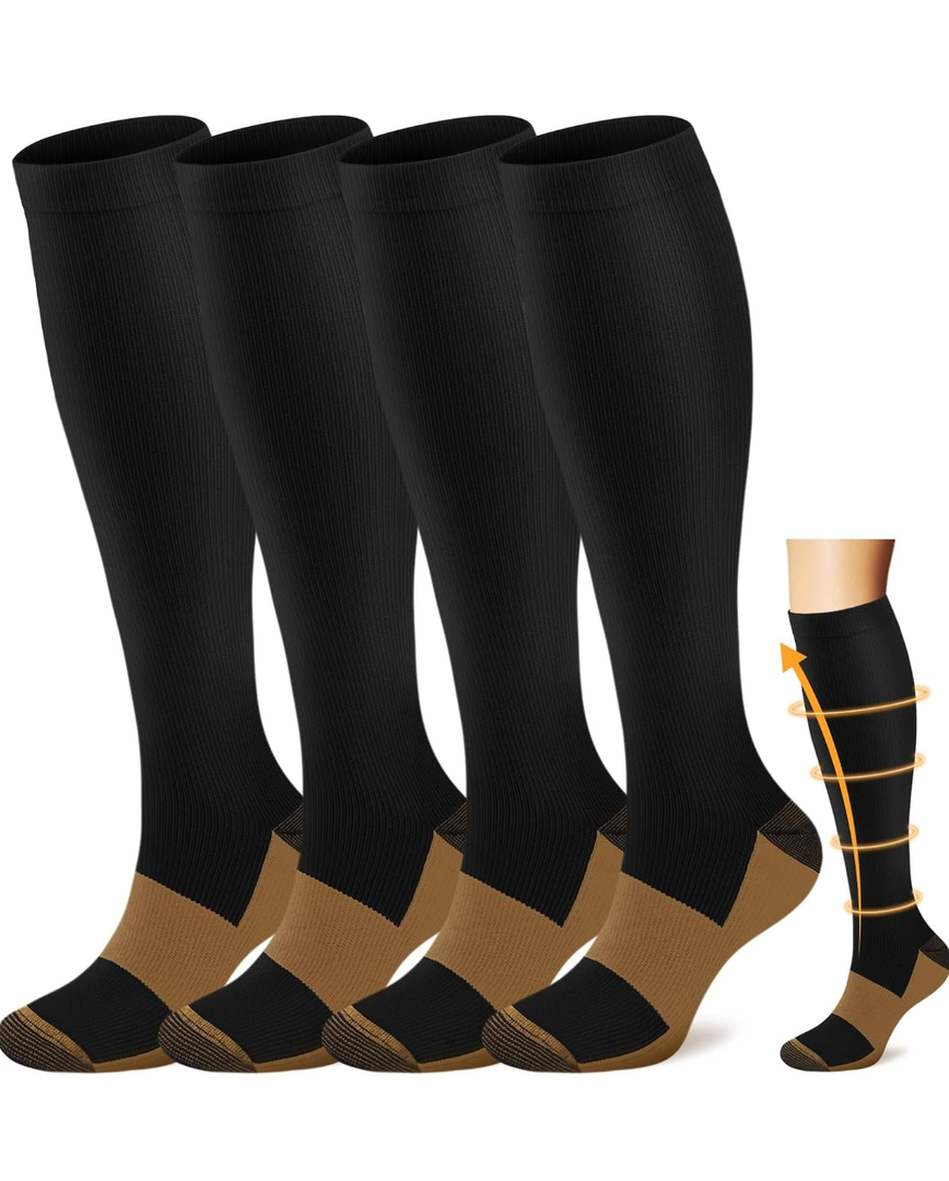 ACTINPUT Copper Compression Socks Men Women Circulation 4 Pairs-Best Support for Nurses,Running,Cycling