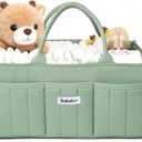 Baby Diaper Caddy Organizer, Portable Nursery Storage Basket for Newborn Essentials, Changing Table & Car Caddy Organizer, Gift for Baby Shower, Registry Must-Have for Boy Girl, Green